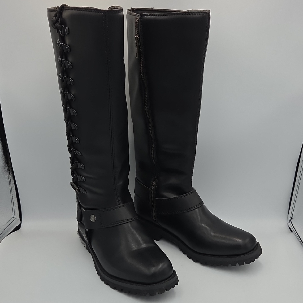Milwaukee Rider Leather MRBTL7005 Black 14" Harness Square Toe Tall Boots Sz 8.5